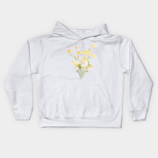 yellow buttercup and white daisy flowers bouquet ink and watercolor Kids Hoodie